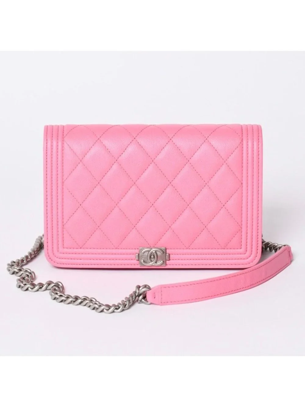 Chanel Boy Chain Wallet CC Logo Caviar Leather Pink Shoulder Bag